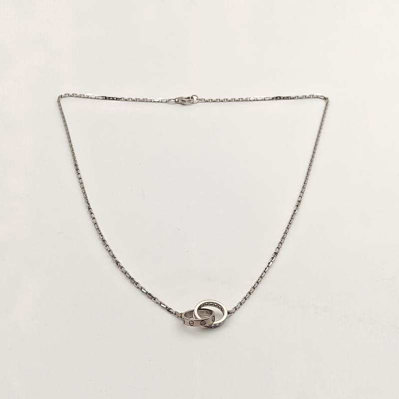 CARTIER LOVE半鑽雙環項鏈18K白金/鑽石-4