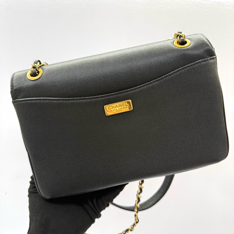 CHANEL 香奈兒 黑色荔枝紋牛皮肩背斜背包 （無卡）-1