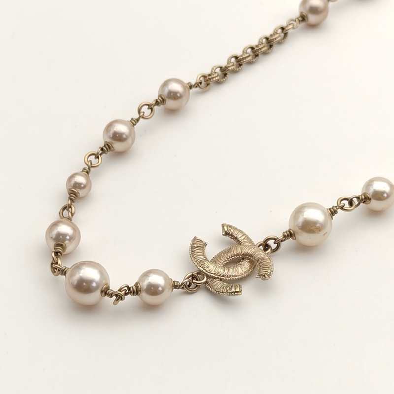 CHANEL 合金19V珍珠雙C長款項鏈毛衣鏈-1