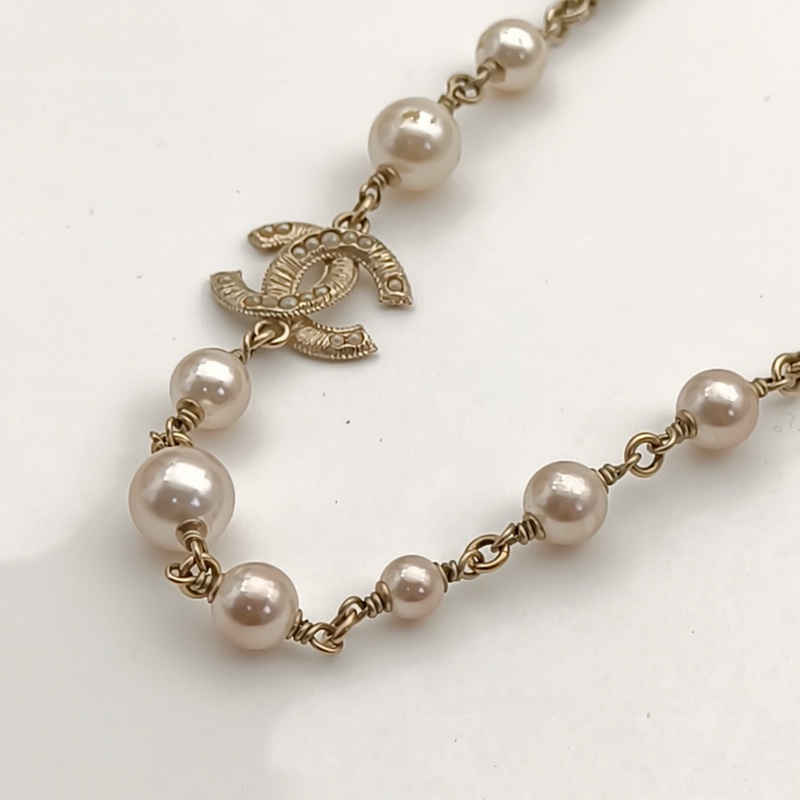 CHANEL 合金19V珍珠雙C長款項鏈毛衣鏈-2