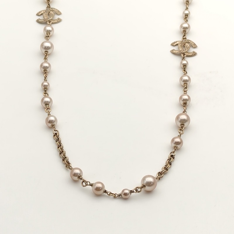 CHANEL 合金19V珍珠雙C長款項鏈毛衣鏈-3