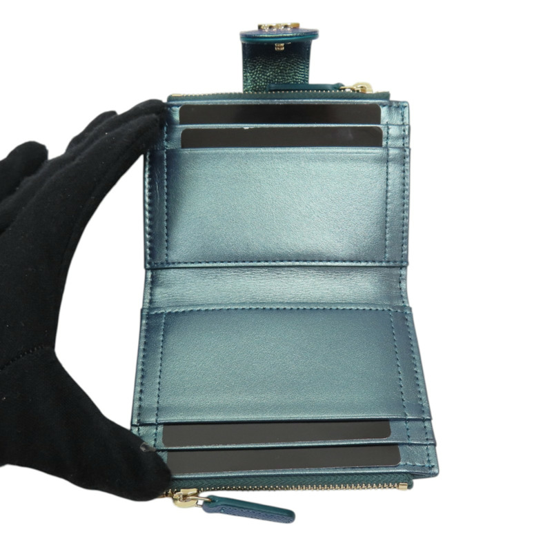 金屬藍 菱格紋 牛皮 Compact Zip 短夾【CHANEL 香奈兒】-4