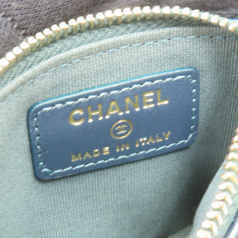 金屬藍 菱格紋 牛皮 Compact Zip 短夾【CHANEL 香奈兒】-7