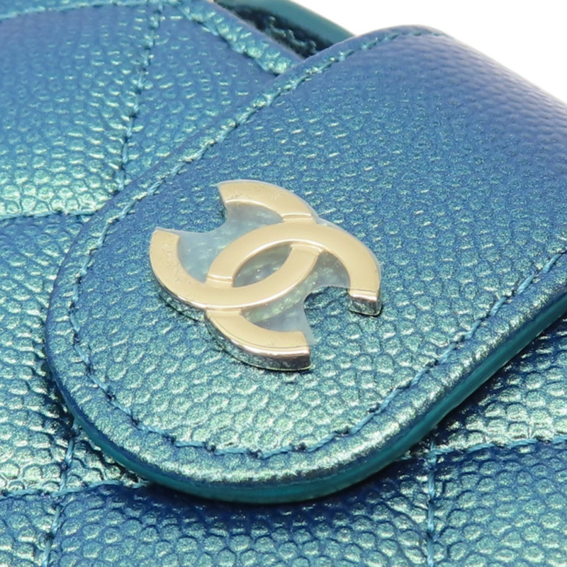 金屬藍 菱格紋 牛皮 Compact Zip 短夾【CHANEL 香奈兒】-10
