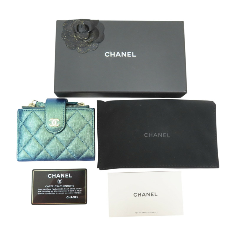 金屬藍 菱格紋 牛皮 Compact Zip 短夾【CHANEL 香奈兒】-11