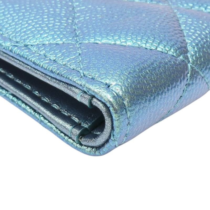 金屬藍 菱格紋 牛皮 Compact Zip 短夾【CHANEL 香奈兒】-12