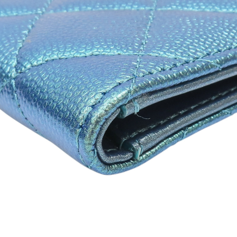 金屬藍 菱格紋 牛皮 Compact Zip 短夾【CHANEL 香奈兒】-15