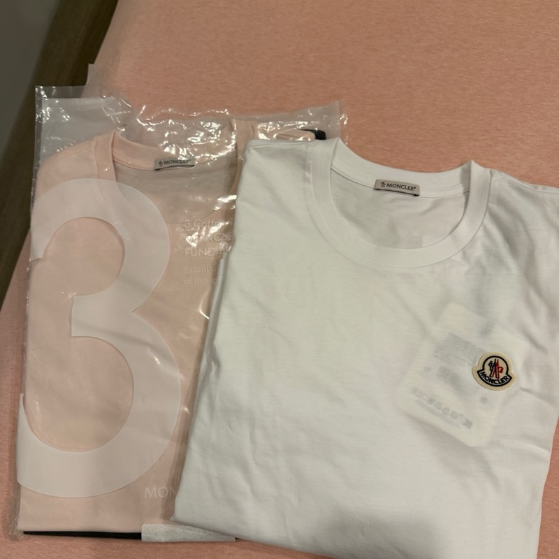 Moncler經典logo 短T三件組 粉/藍/白 (尺寸M)-4