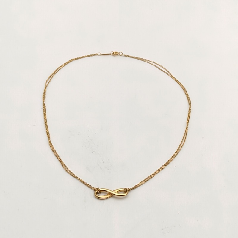 TIFFANY&CO 18K黃金Infinity系列無限吊墜雙鏈項鏈-4