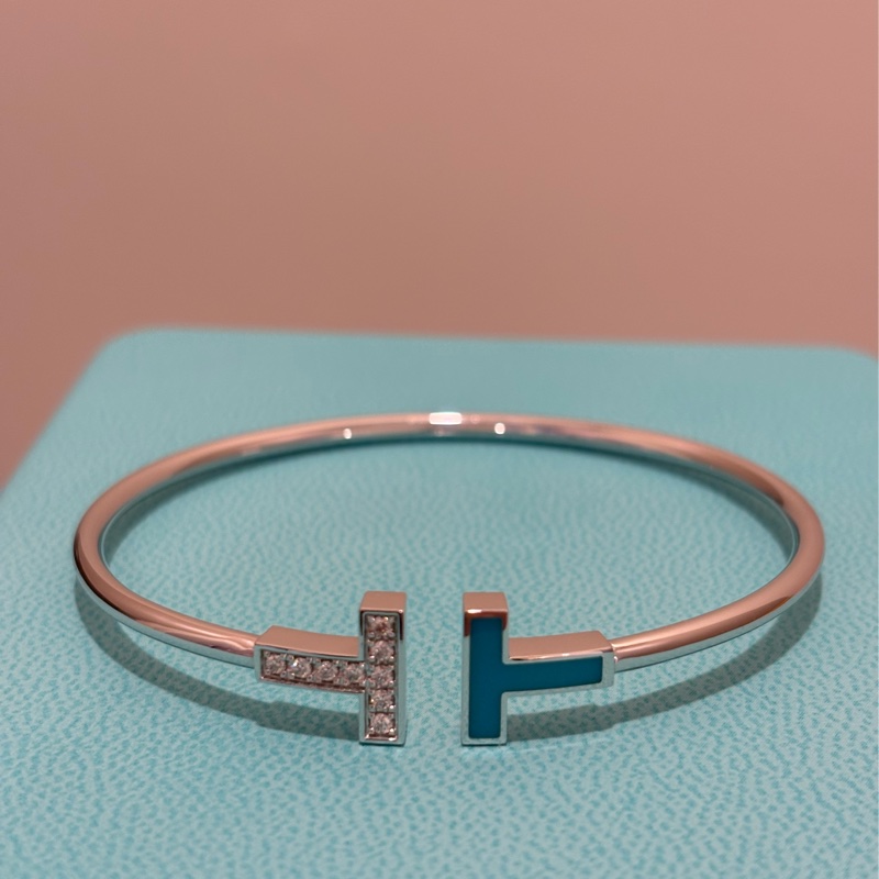 Tiffany & Co. T Wire 18K白金 鑽石與綠松石 線圈手鐲 Tiffany & Co. T Wire Turquoise and Diamond Bracelet in 18k White Gold-9