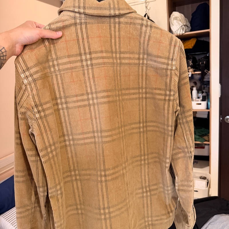 全新Burberry格紋燈芯絨外套式襯衫 M號-1