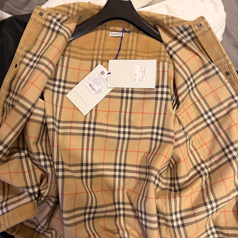 全新Burberry格紋燈芯絨外套式襯衫 M號-2
