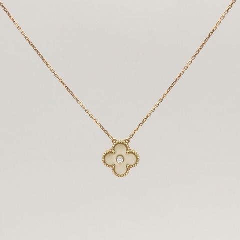 VAN CLEEF&ARPELS VintageAlhambra中號單花項鏈18年聖誕18K黃金/鑽石/金貝母