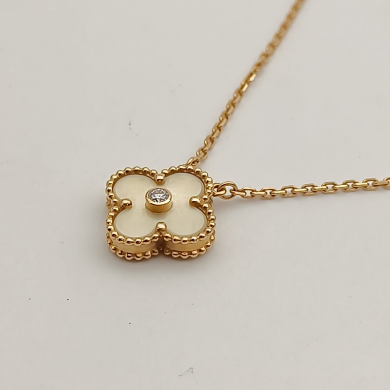 VAN CLEEF&ARPELS VintageAlhambra中號單花項鏈18年聖誕18K黃金/鑽石/金貝母-1