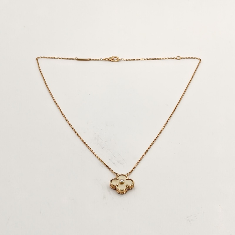 VAN CLEEF&ARPELS VintageAlhambra中號單花項鏈18年聖誕18K黃金/鑽石/金貝母-4