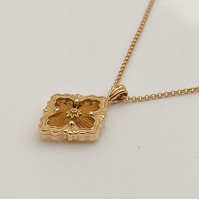 BUCCELLATI 18K黃金OperaTULLE花卉圖案鏤空項鏈大號-1