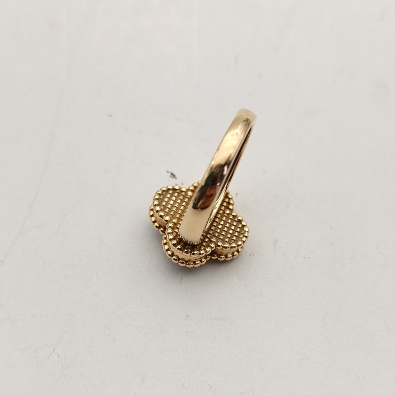 VAN CLEEF&ARPELS VintageAlhambra中號單花戒指單鑽18K黃金/鑽石/縞瑪瑙49-3