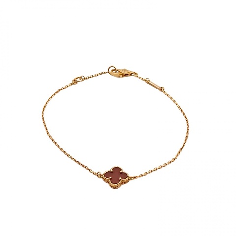 VAN CLEEF&ARPELS SweetAlhambra小號單花手鏈新扣18K玫瑰金/紅玉髓S-M碼