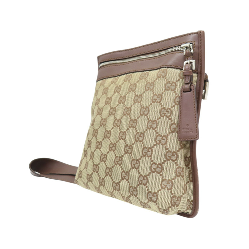 棕色 GG 帆布 牛皮 肩背包【GUCCI 古馳】 92562-2