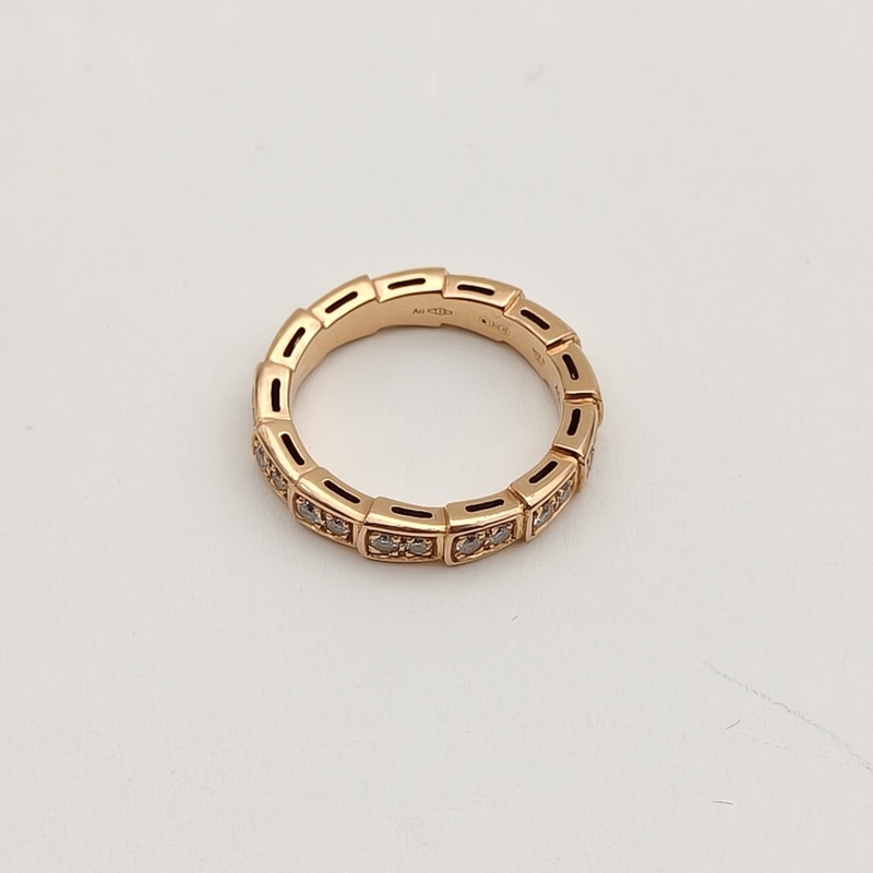BVLGARI SERPENTI蛇戒單排滿鑽戒指18K玫瑰金/鑽石49-3