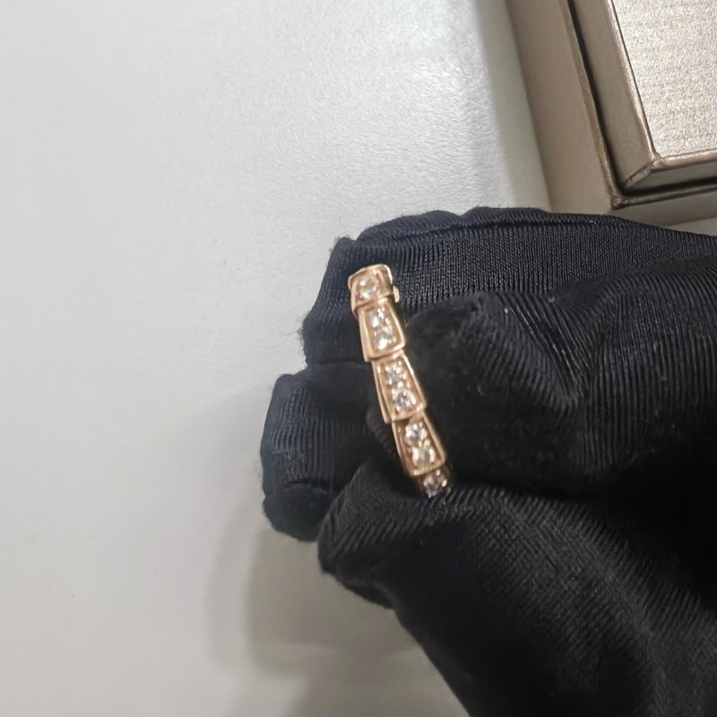BVLGARI SERPENTI蛇戒單排滿鑽戒指18K玫瑰金/鑽石49-4