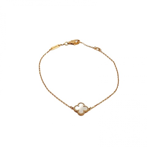VAN CLEEF&ARPELS SweetAlhambra小號單花手鏈新扣18K黃金/白貝母S-M碼