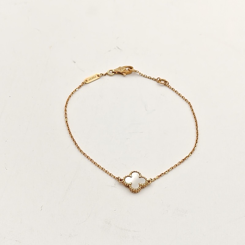 VAN CLEEF&ARPELS SweetAlhambra小號單花手鏈新扣18K黃金/白貝母S-M碼-2