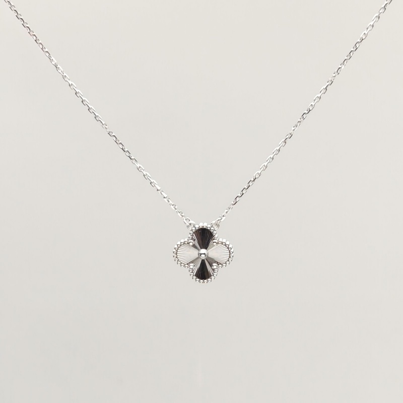 VAN CLEEF&ARPELS VintageAlhambra中號單花項鏈鐳射18K白金-2