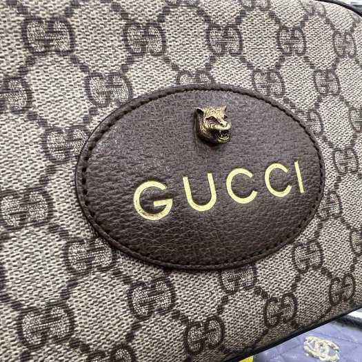 東區正精品㊣GUCCI 476466 咖啡色皮革拼PVC 虎頭 綠紅綠寬背帶斜背包肩背包相機包 RZ6350-2