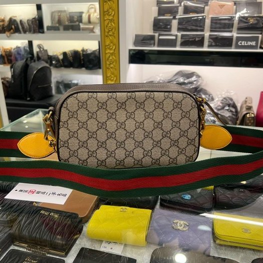 東區正精品㊣GUCCI 476466 咖啡色皮革拼PVC 虎頭 綠紅綠寬背帶斜背包肩背包相機包 RZ6350-3