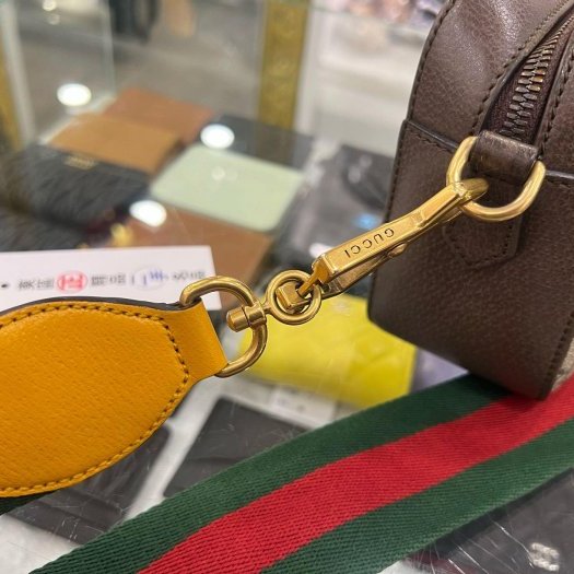 東區正精品㊣GUCCI 476466 咖啡色皮革拼PVC 虎頭 綠紅綠寬背帶斜背包肩背包相機包 RZ6350-4