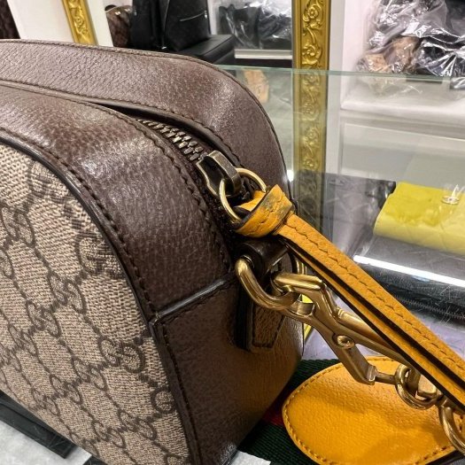 東區正精品㊣GUCCI 476466 咖啡色皮革拼PVC 虎頭 綠紅綠寬背帶斜背包肩背包相機包 RZ6350-6