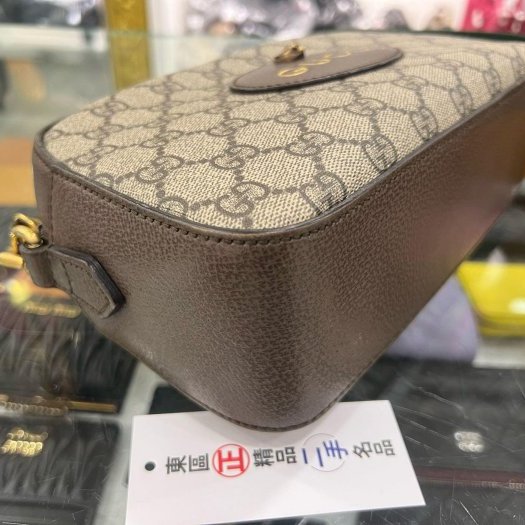 東區正精品㊣GUCCI 476466 咖啡色皮革拼PVC 虎頭 綠紅綠寬背帶斜背包肩背包相機包 RZ6350-8