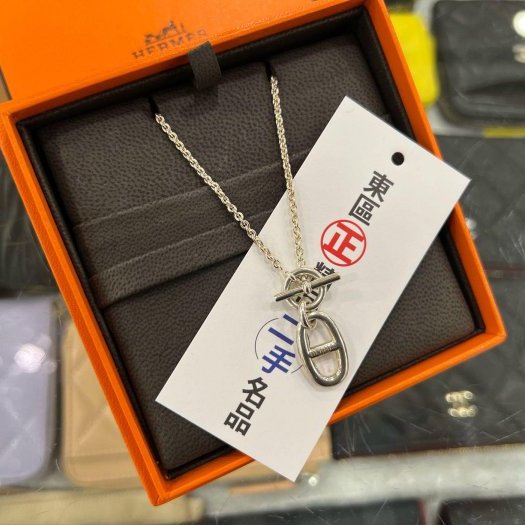 東區正精品㊣HERMES 愛馬仕 925 純銀豬鼻子墜飾 T釦項鍊 RZ6352-0