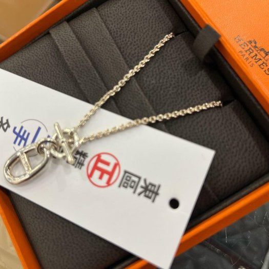 東區正精品㊣HERMES 愛馬仕 925 純銀豬鼻子墜飾 T釦項鍊 RZ6352-2