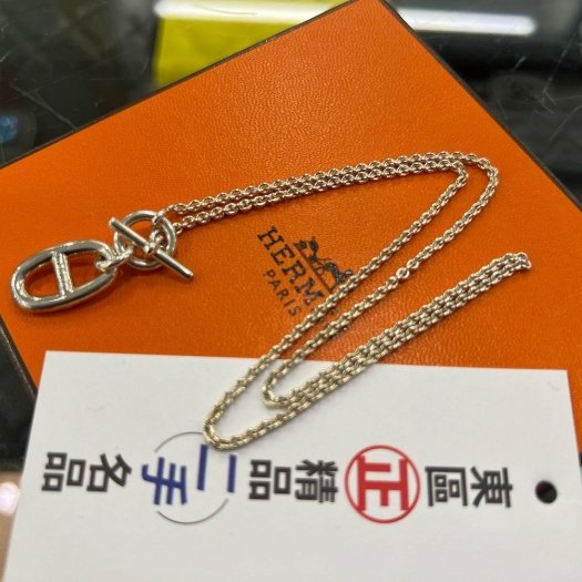 東區正精品㊣HERMES 愛馬仕 925 純銀豬鼻子墜飾 T釦項鍊 RZ6352-4