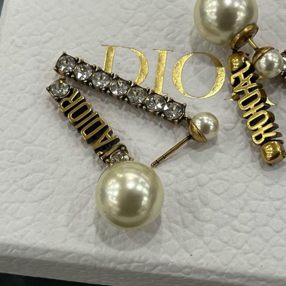 東區正精品㊣ Christian Dior CD金色J’ADIOR 字母鑲鑽大小白色珍珠垂墜耳環RZ6353-4