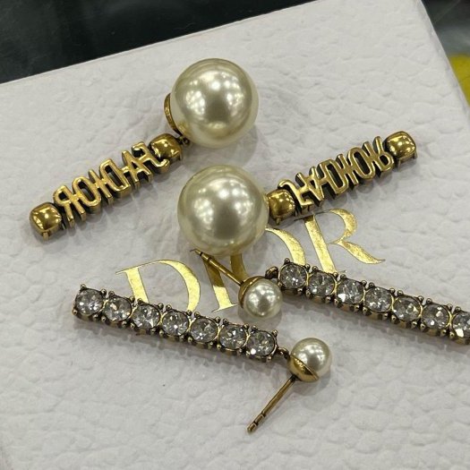 東區正精品㊣ Christian Dior CD金色J’ADIOR 字母鑲鑽大小白色珍珠垂墜耳環RZ6353-5