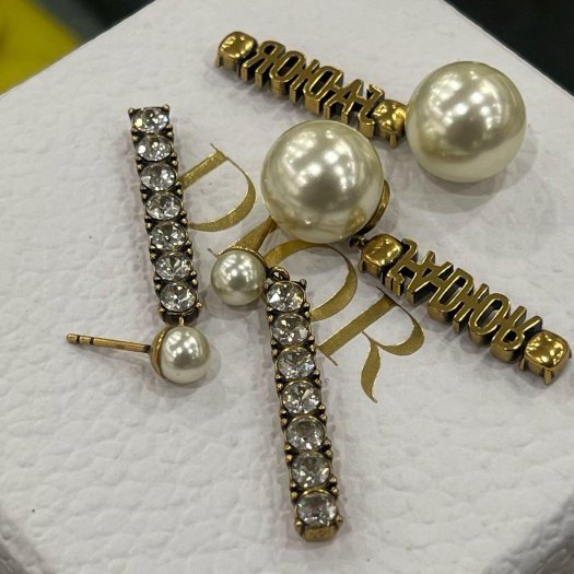 東區正精品㊣ Christian Dior CD金色J’ADIOR 字母鑲鑽大小白色珍珠垂墜耳環RZ6353-6
