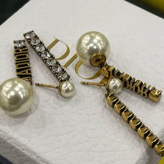 東區正精品㊣ Christian Dior CD金色J’ADIOR 字母鑲鑽大小白色珍珠垂墜耳環RZ6353-8