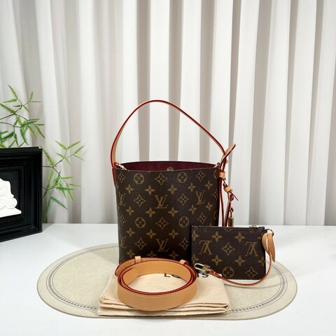 LV路易威登 芯片款 All In BB 棕色老花印花可拆卸拉鍊內袋 Monogram 塗層帆布 單肩手提包