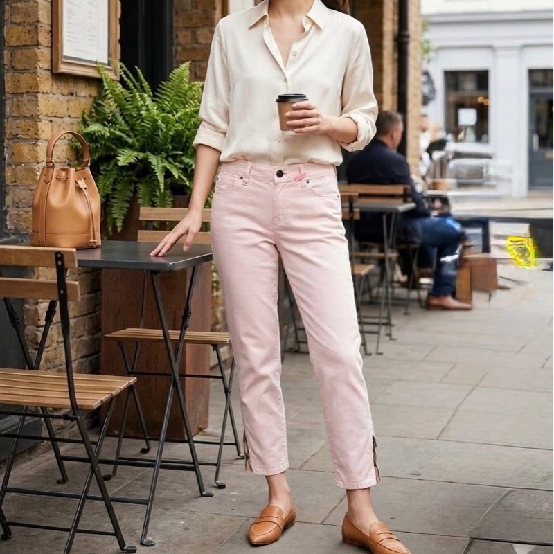 BURBERRY 倫敦 二側拉鍊格紋彈性褲 櫻花粉-0