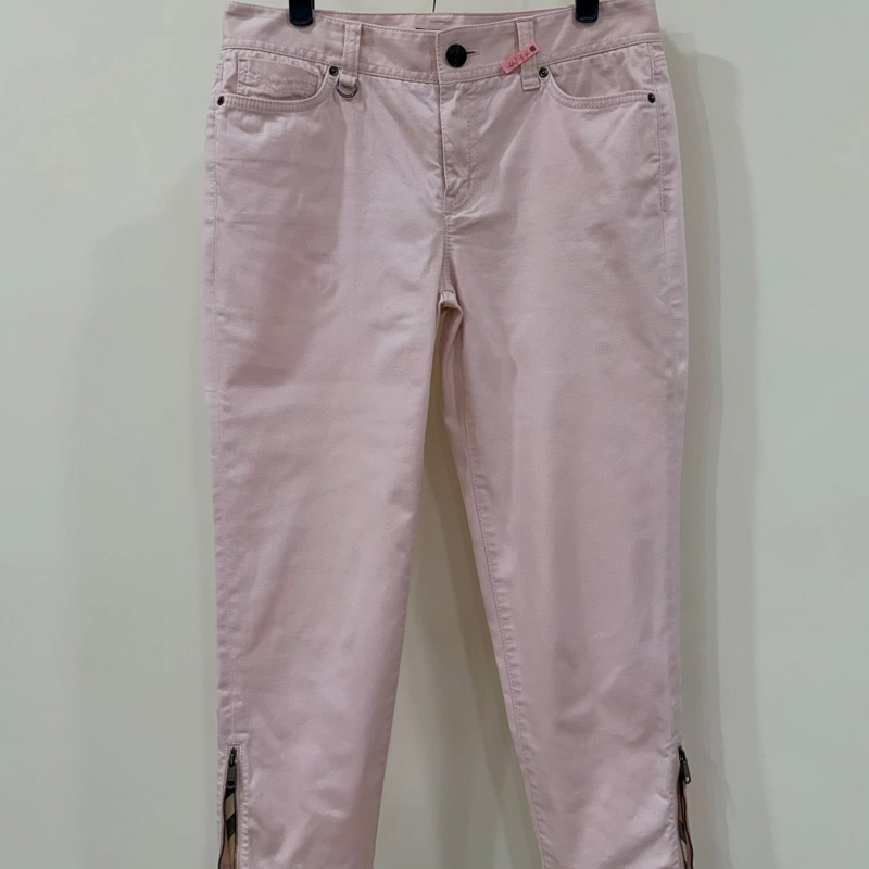 BURBERRY 倫敦 二側拉鍊格紋彈性褲 櫻花粉-1