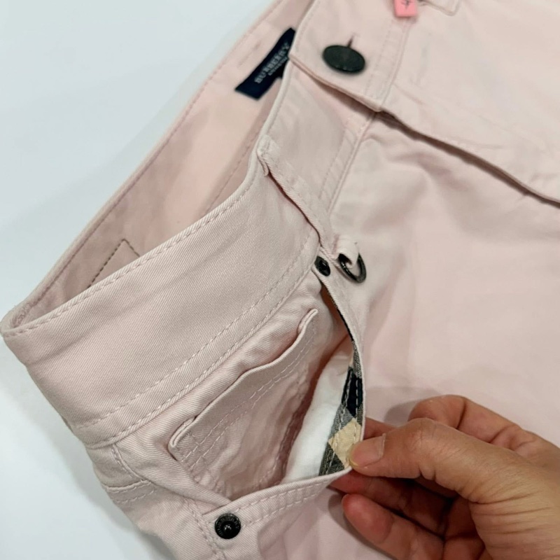 BURBERRY 倫敦 二側拉鍊格紋彈性褲 櫻花粉-4