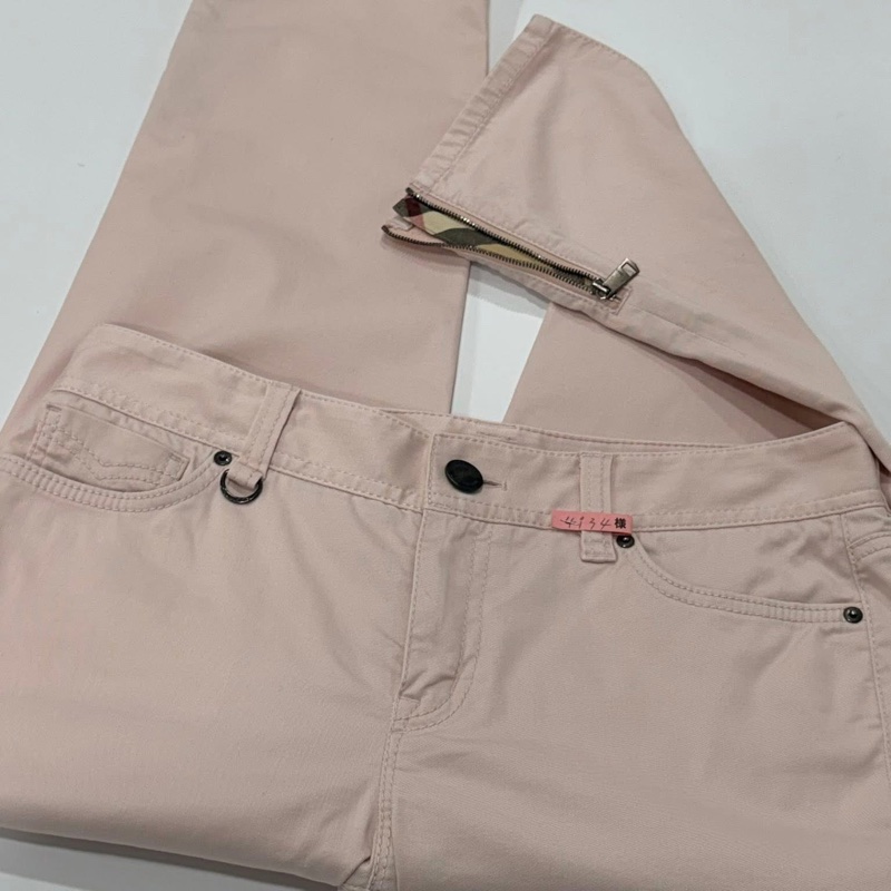 BURBERRY 倫敦 二側拉鍊格紋彈性褲 櫻花粉-5