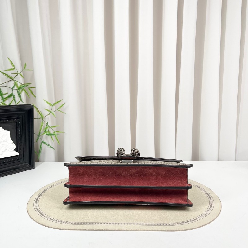 GUCGI古馳 天竺葵酒神鏈條包 老花配紅色麂皮 銀色虎頭扣 手繪天竺葵印花點綴 適合單肩斜挎-4