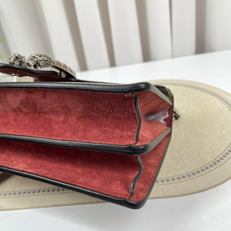 GUCGI古馳 天竺葵酒神鏈條包 老花配紅色麂皮 銀色虎頭扣 手繪天竺葵印花點綴 適合單肩斜挎-7