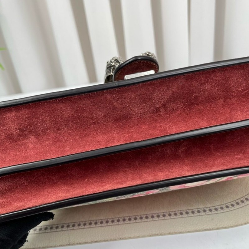 GUCGI古馳 天竺葵酒神鏈條包 老花配紅色麂皮 銀色虎頭扣 手繪天竺葵印花點綴 適合單肩斜挎-8