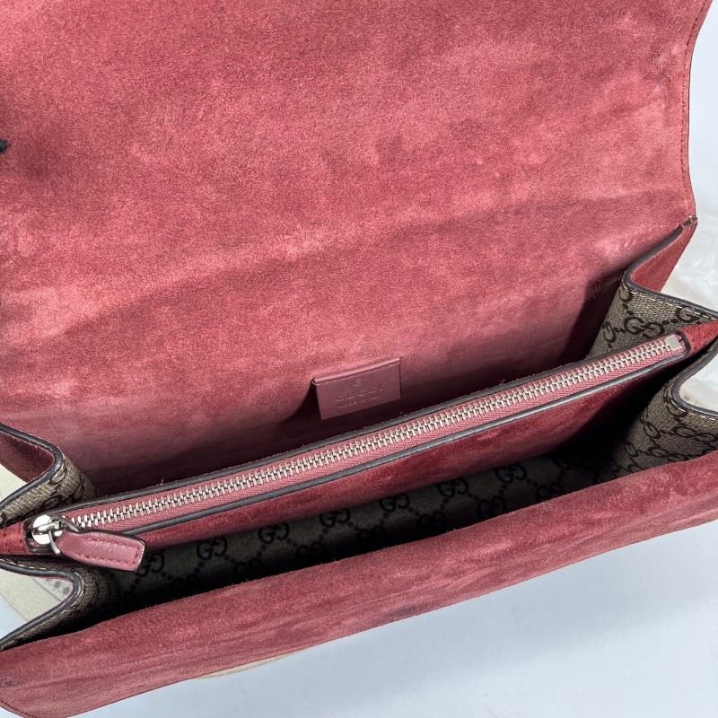 GUCGI古馳 天竺葵酒神鏈條包 老花配紅色麂皮 銀色虎頭扣 手繪天竺葵印花點綴 適合單肩斜挎-10