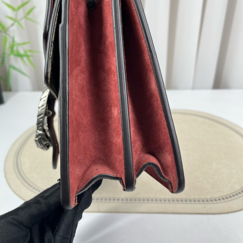 GUCGI古馳 天竺葵酒神鏈條包 老花配紅色麂皮 銀色虎頭扣 手繪天竺葵印花點綴 適合單肩斜挎-13